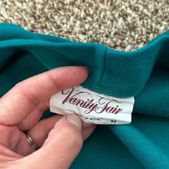Vanity Fair Vintage 70s Green Teal Retro Tie Velour Robe Womens Medium - Picture 9 of 13